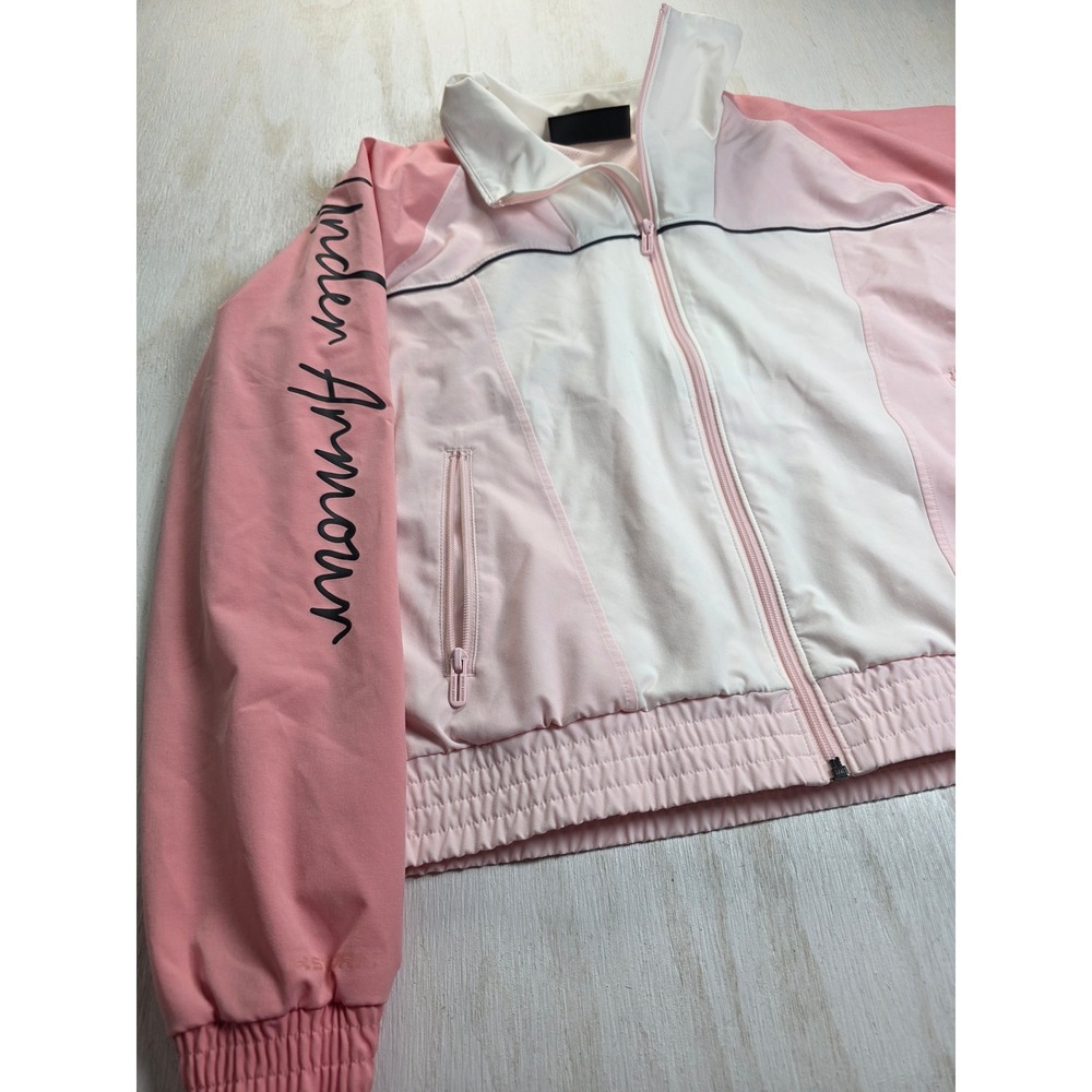 Under Armour Womens Pink Colorblock Full Zip Track Jacket Loose Fit Medium Y2K